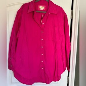 Anthropologie Maeve Pink Button Down Blouse XL Silk Blend NWT Oversized Shirt